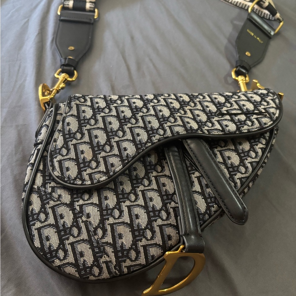 Dior Black and Gray Saddle Bag